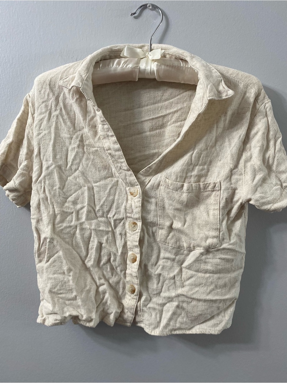 Lightweight Cream linen Blend Button-Up Shirt